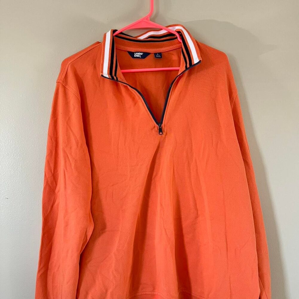 Land's End Men's Orange Quarter Zip Pullover Sweatshirt Size L